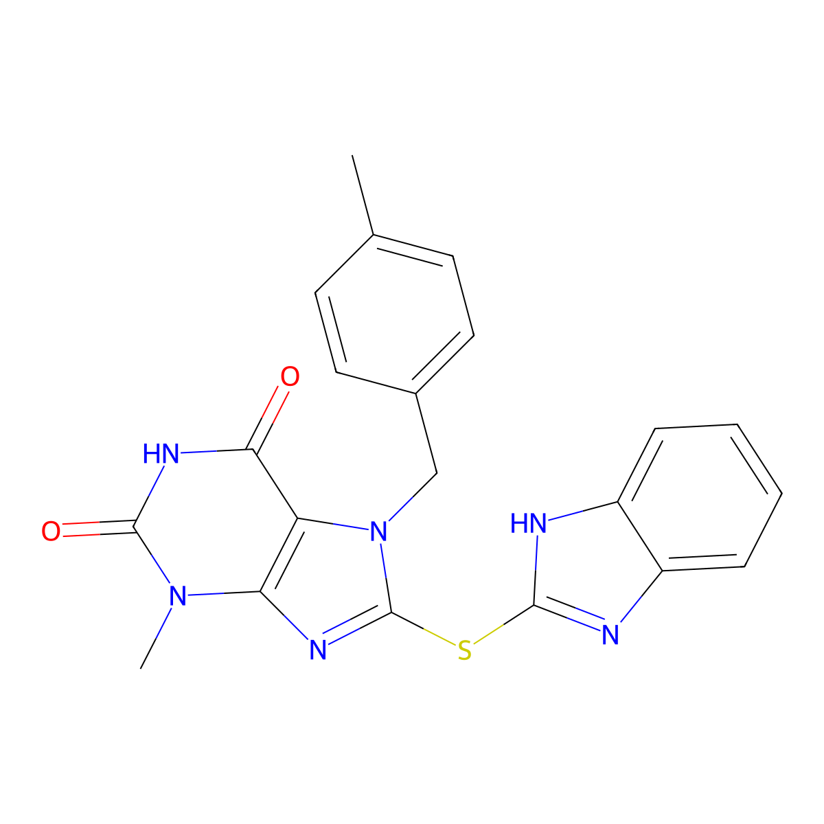 8-(1H-benzimidazol-2-ylsulfanyl)-3-methyl-7-[(4-methylphenyl)methyl]purine-2,6-dione molecular structure, CAS 672331-58-7
