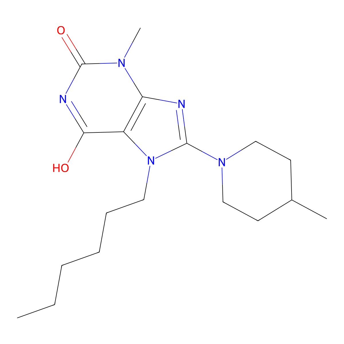 7-Hexyl-3-methyl-8-(4-methylpiperidin-1-yl)purine-2,6-dione molecular structure, CAS 672331-95-2