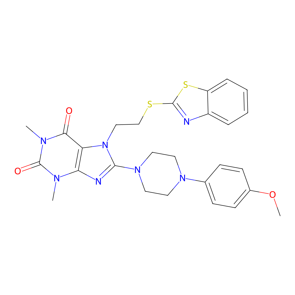 7-[2-(1,3-Benzothiazol-2-ylsulfanyl)ethyl]-8-[4-(4-methoxyphenyl)piperazin-1-yl]-1,3-dimethylpurine-2,6-dione molecular structure, CAS 672332-05-7