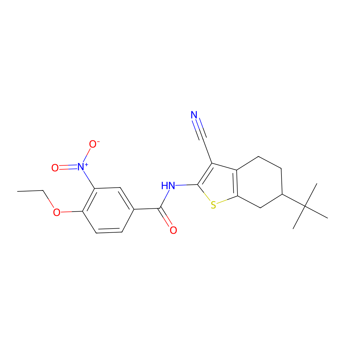 N-(6-tert-butyl-3-cyano-4,5,6,7-tetrahydro-1-benzothiophen-2-yl)-4-ethoxy-3-nitrobenzamide molecular structure, CAS 672332-48-8