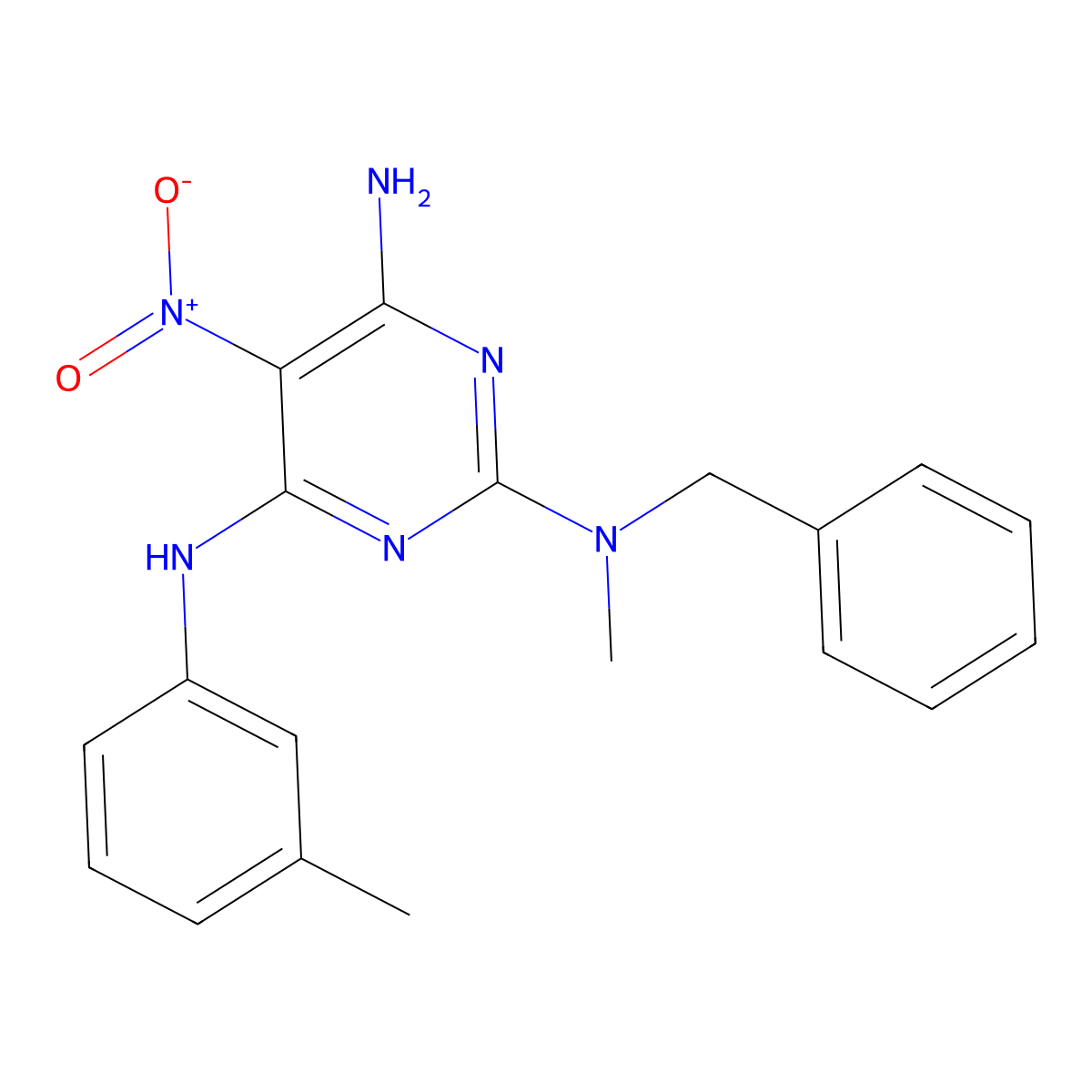 N~2~-benzyl-N~2~-methyl-N~4~-(3-methylphenyl)-5-nitro-2,4,6-pyrimidinetriamine molecular structure, CAS 672332-59-1