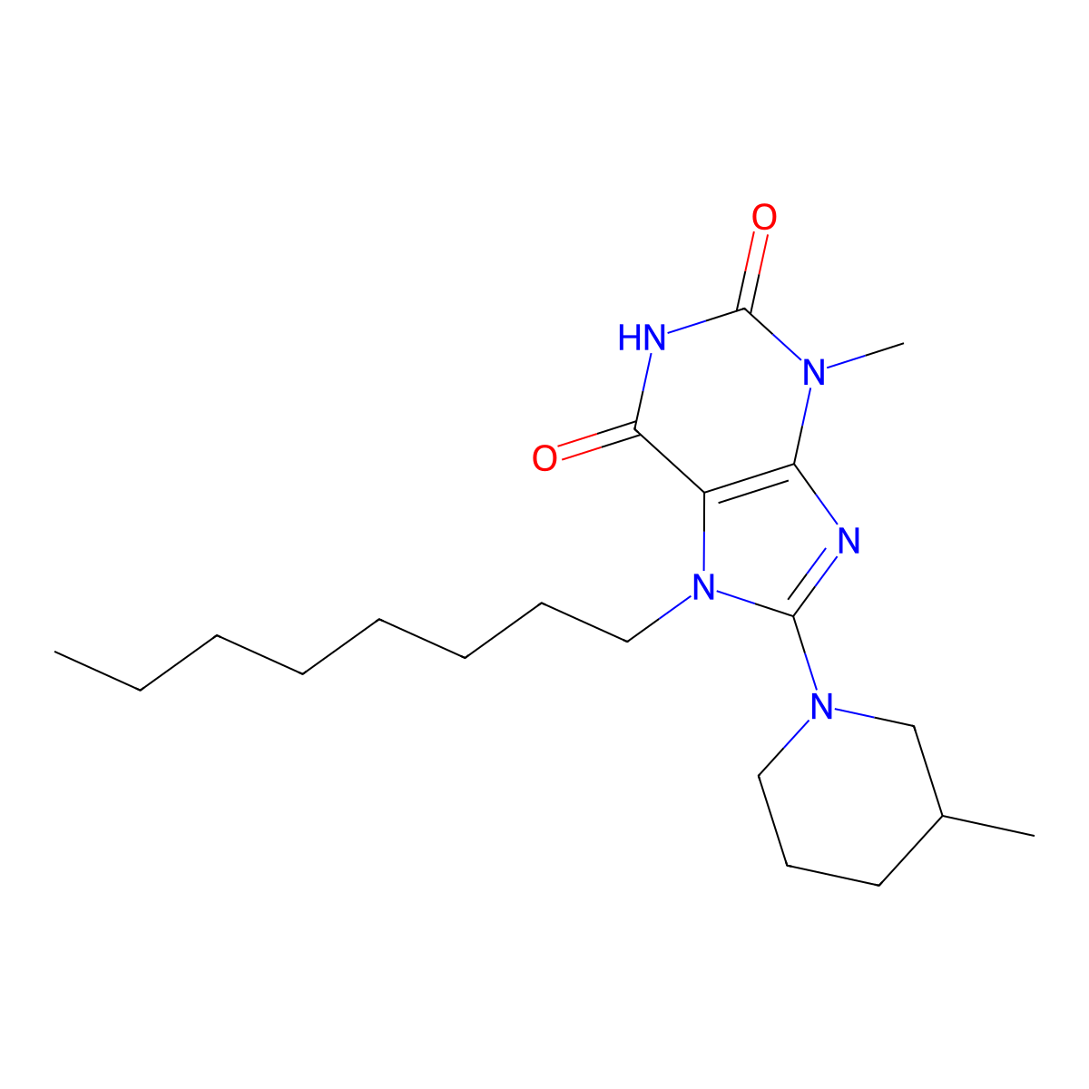 3-Methyl-8-(3-methylpiperidin-1-yl)-7-octylpurine-2,6-dione molecular structure, CAS 672332-66-0