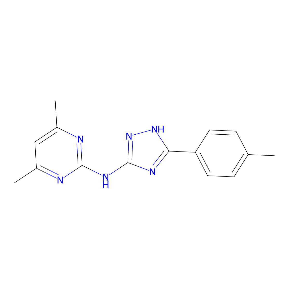 4,6-dimethyl-N-[5-(4-methylphenyl)-1H-1,2,4-triazol-3-yl]pyrimidin-2-amine molecular structure, CAS 672337-87-0