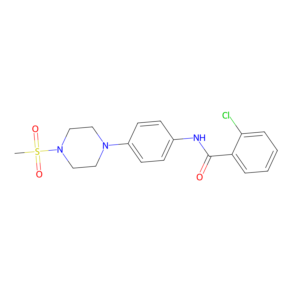 2-chloro-N-[4-(4-methylsulfonylpiperazin-1-yl)phenyl]benzamide molecular structure, CAS 672338-29-3