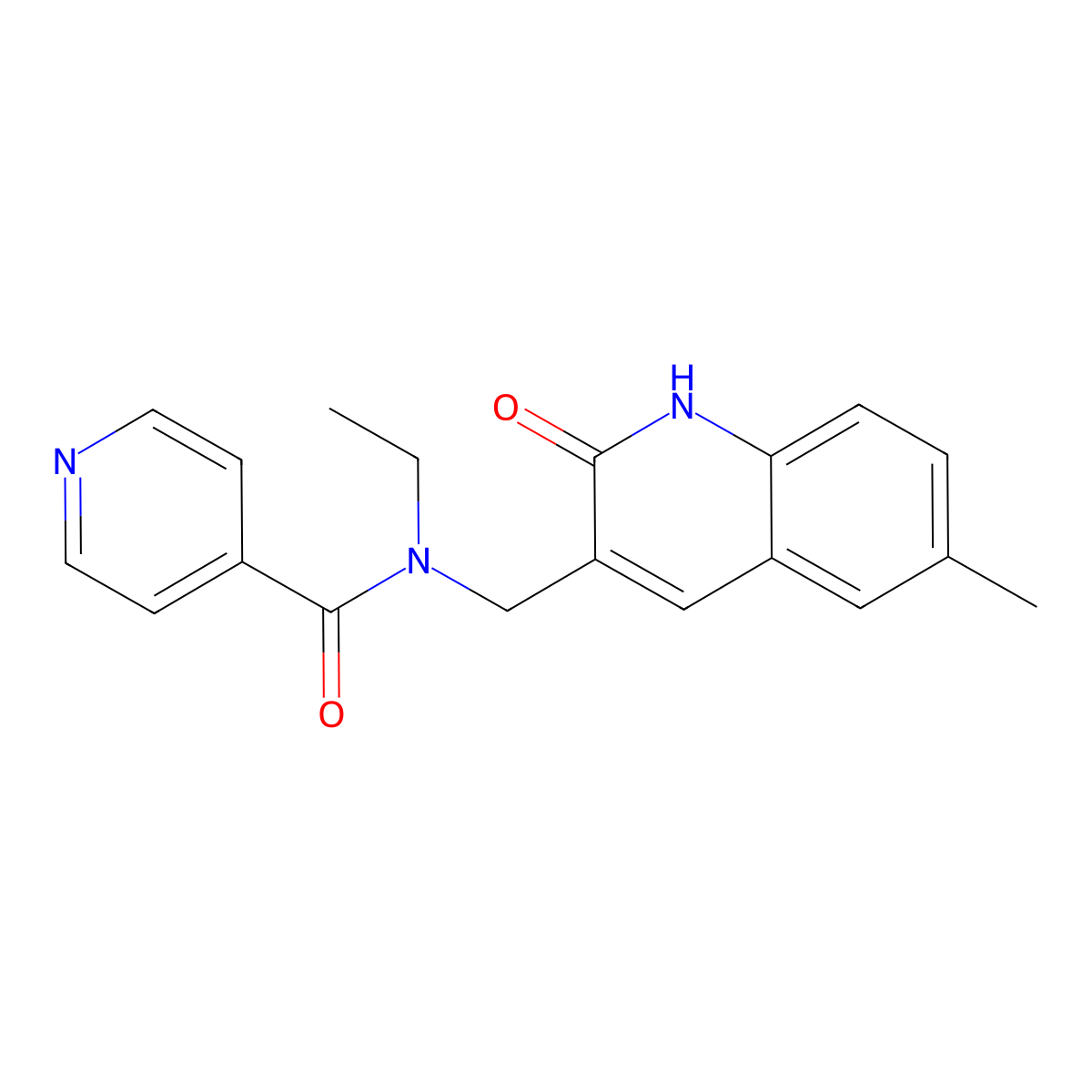 N-ethyl-N-[(6-methyl-2-oxo-1H-quinolin-3-yl)methyl]pyridine-4-carboxamide molecular structure, CAS 672338-35-1