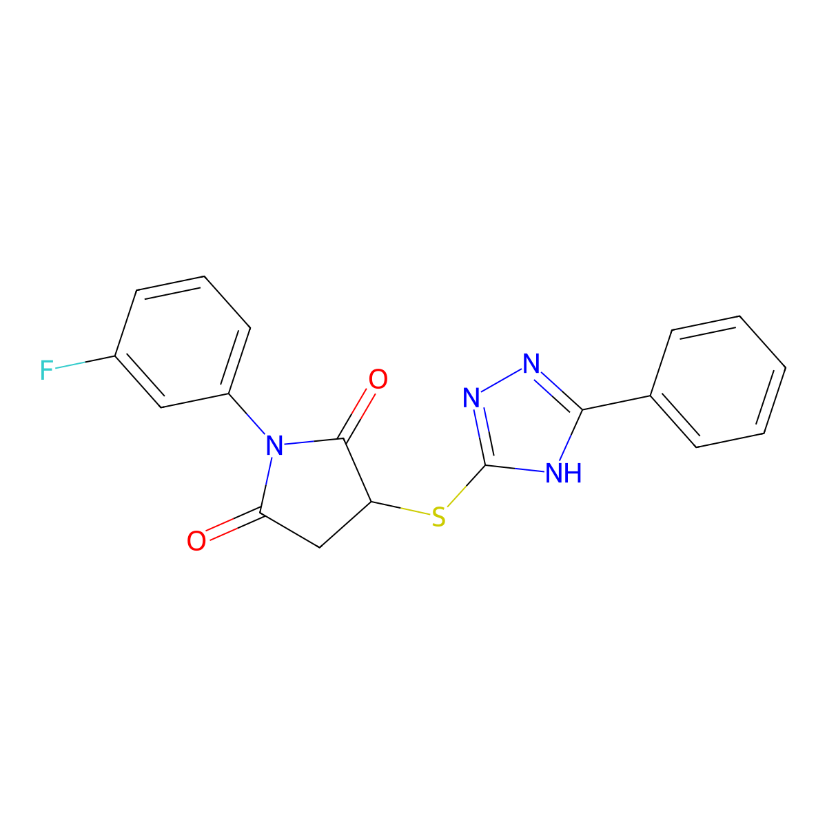 1-(3-fluorophenyl)-3-[(5-phenyl-4H-1,2,4-triazol-3-yl)sulfanyl]pyrrolidine-2,5-dione molecular structure, CAS 672338-54-4