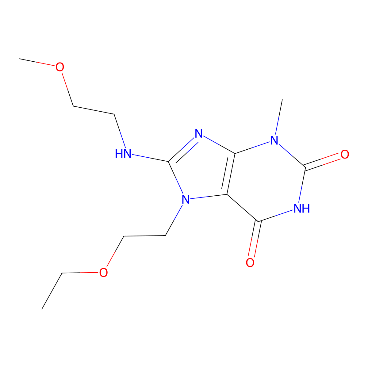 7-(2-Ethoxyethyl)-8-(2-methoxyethylamino)-3-methylpurine-2,6-dione molecular structure, CAS 672338-70-4