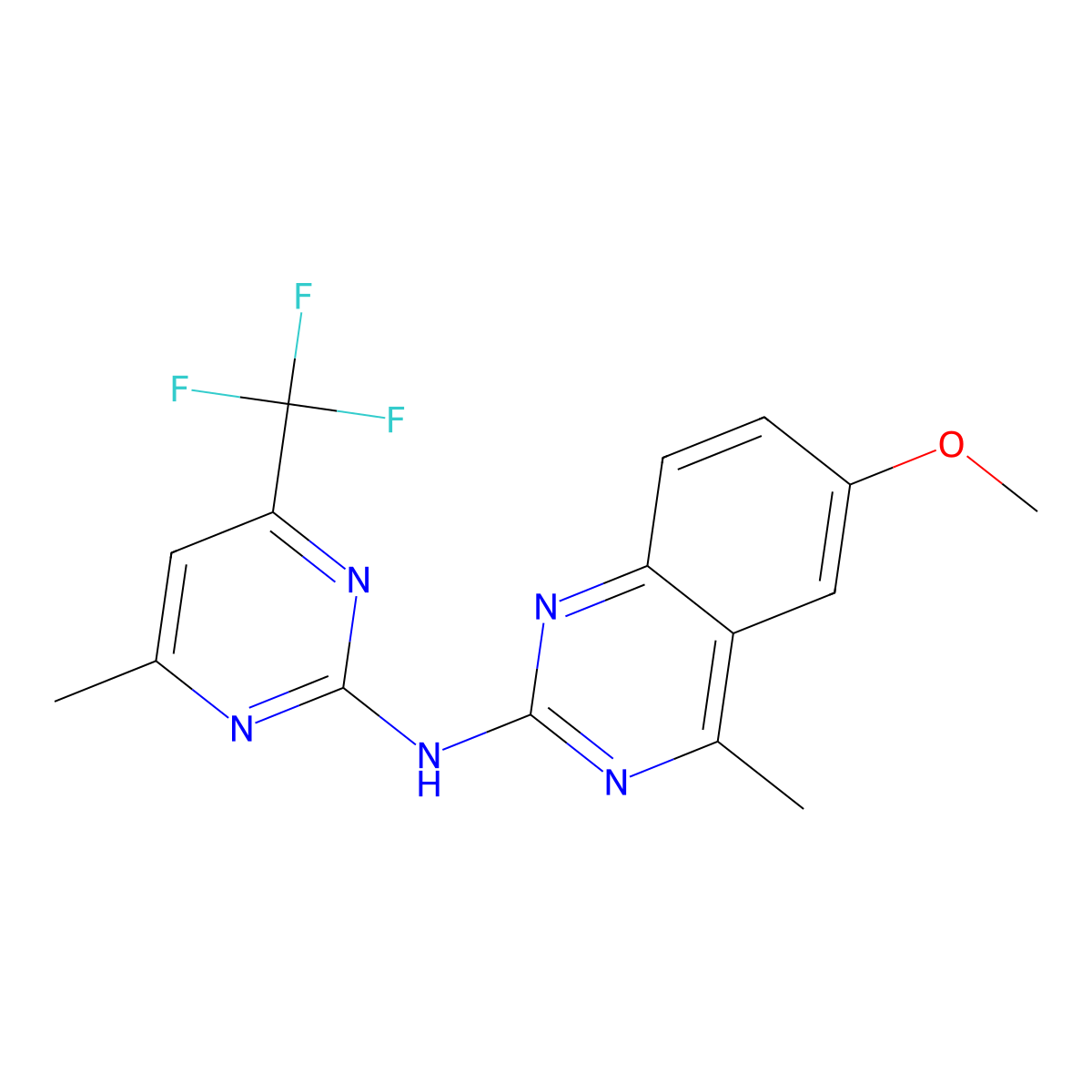 6-methoxy-4-methyl-N-[4-methyl-6-(trifluoromethyl)pyrimidin-2-yl]quinazolin-2-amine molecular structure, CAS 672339-15-0