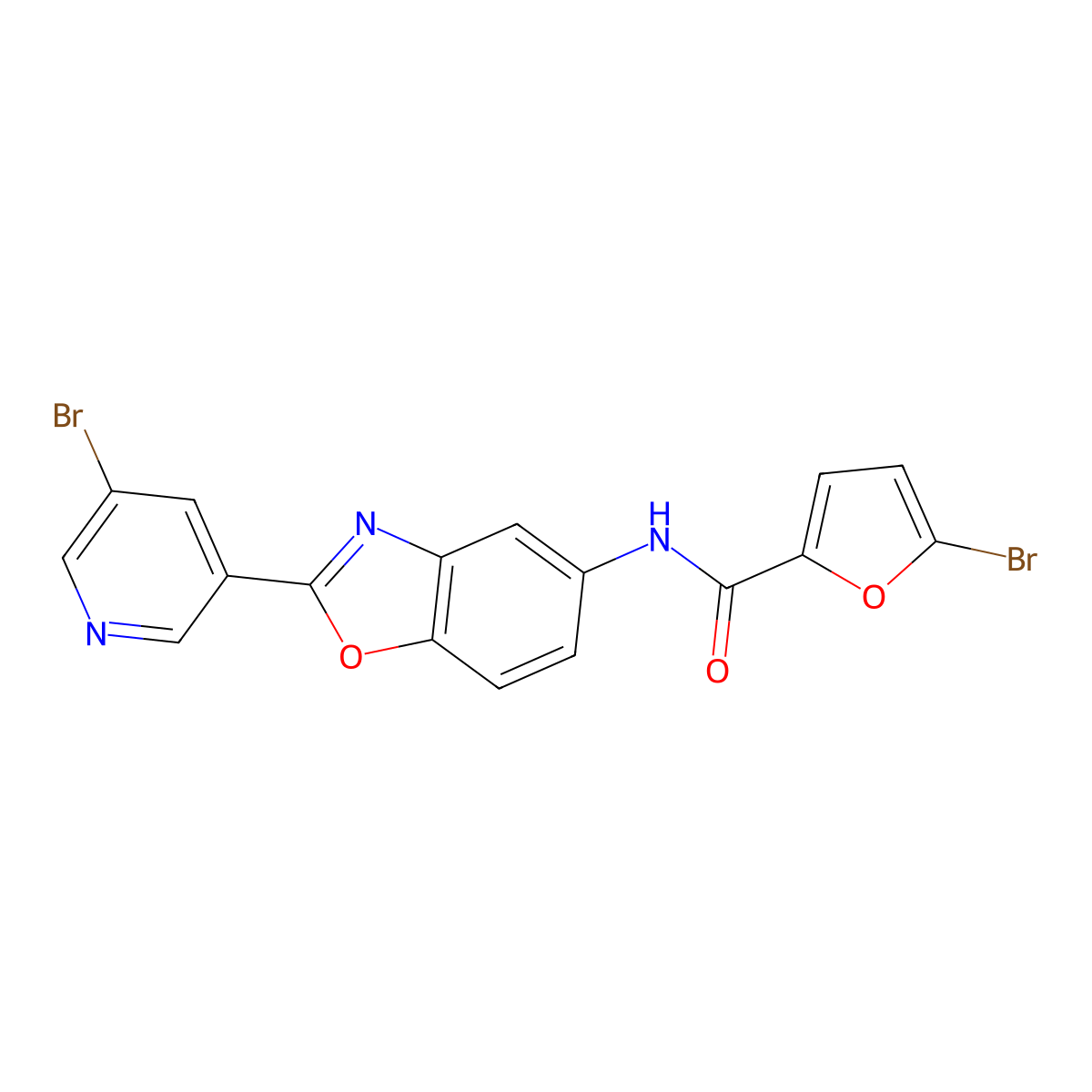 5-bromo-N-[2-(5-bromopyridin-3-yl)-1,3-benzoxazol-5-yl]furan-2-carboxamide molecular structure, CAS 672339-80-9