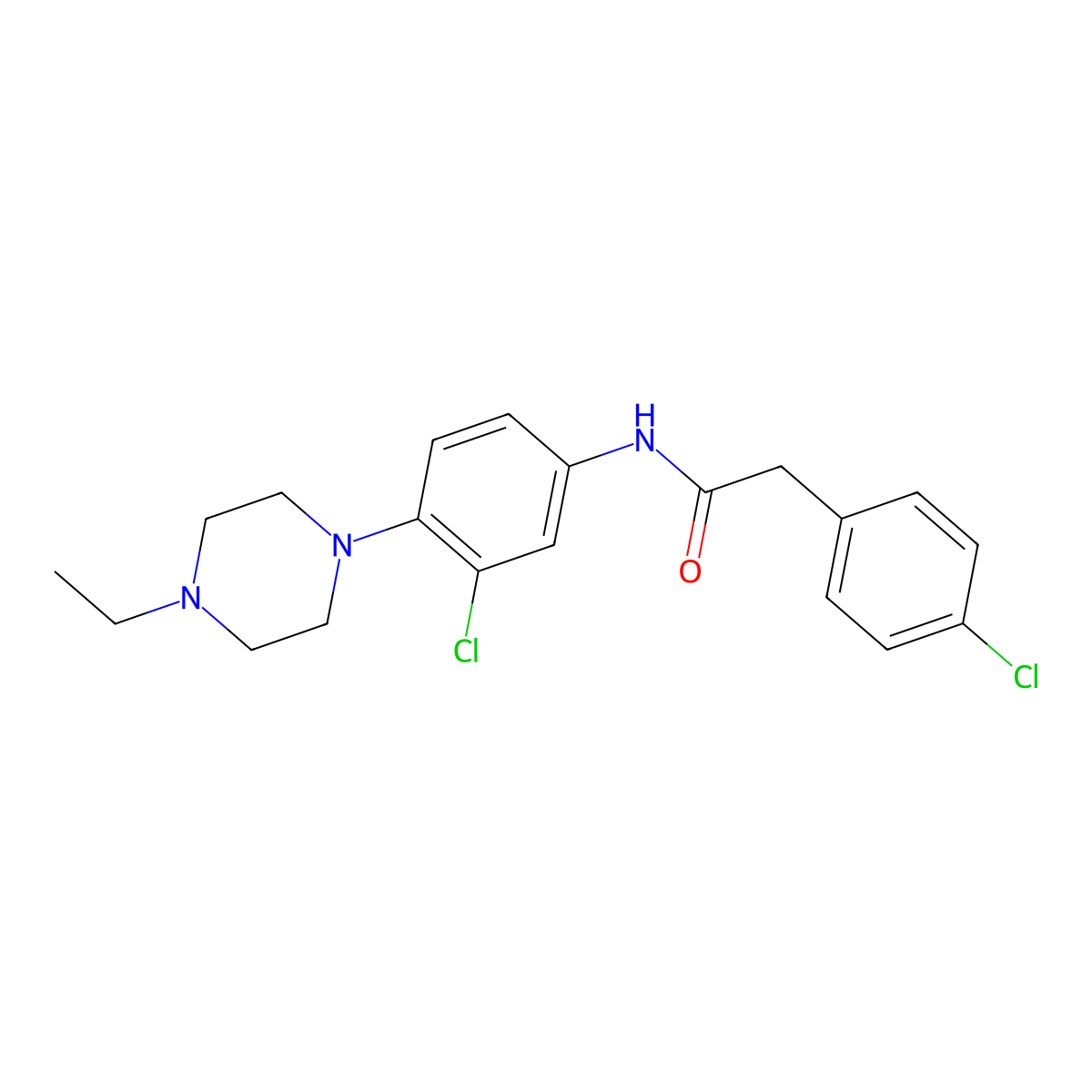 N-[3-chloro-4-(4-ethylpiperazin-1-yl)phenyl]-2-(4-chlorophenyl)acetamide molecular structure, CAS 672339-84-3