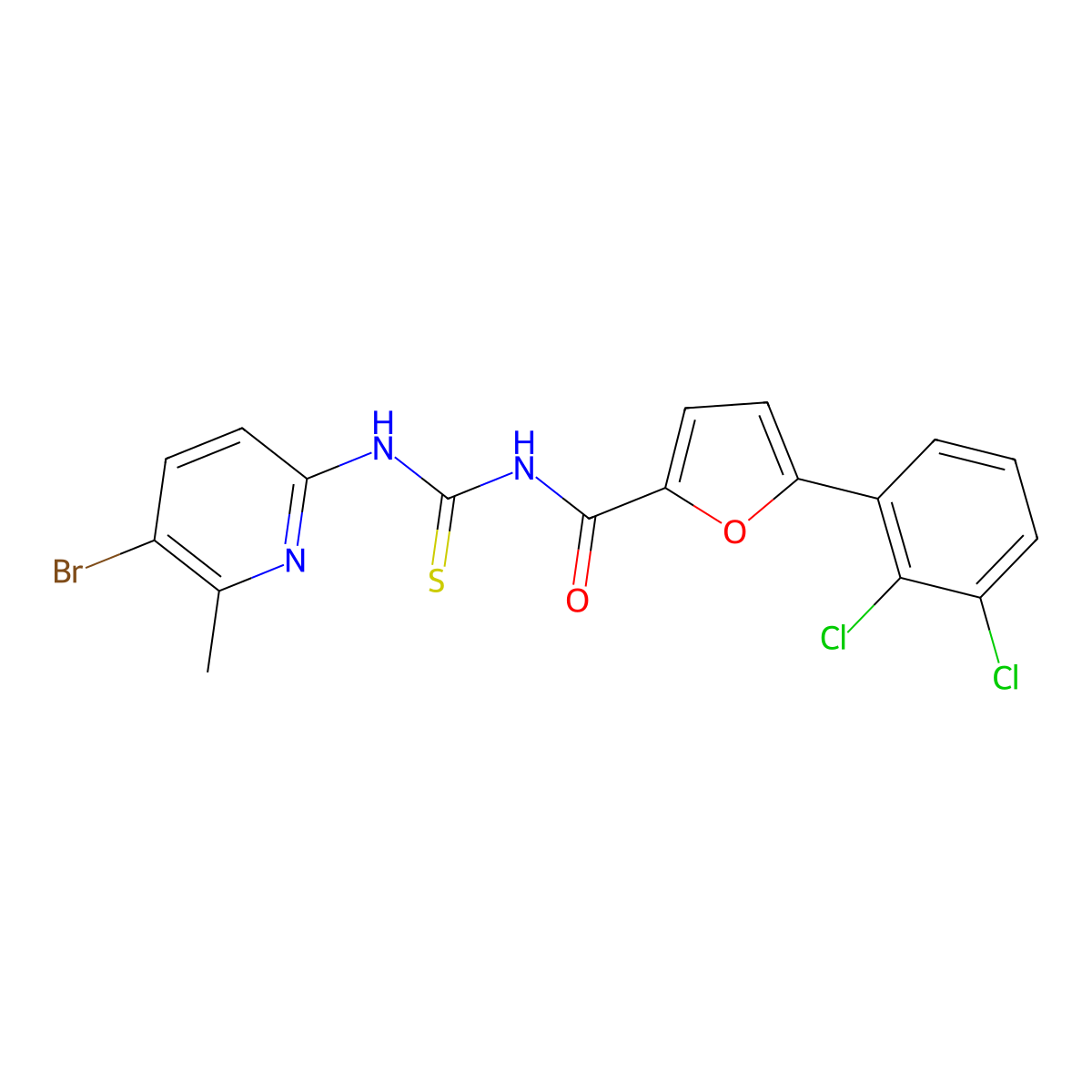 N-[(5-bromo-6-methylpyridin-2-yl)carbamothioyl]-5-(2,3-dichlorophenyl)furan-2-carboxamide molecular structure, CAS 672339-94-5
