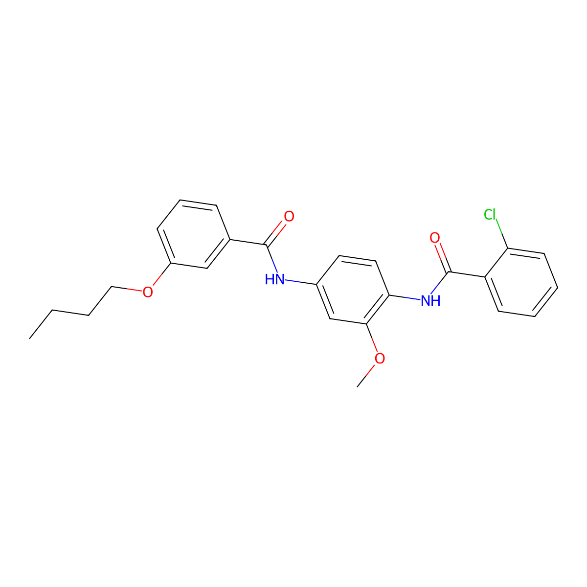 N-[4-[(3-butoxybenzoyl)amino]-2-methoxyphenyl]-2-chlorobenzamide molecular structure, CAS 672340-39-5