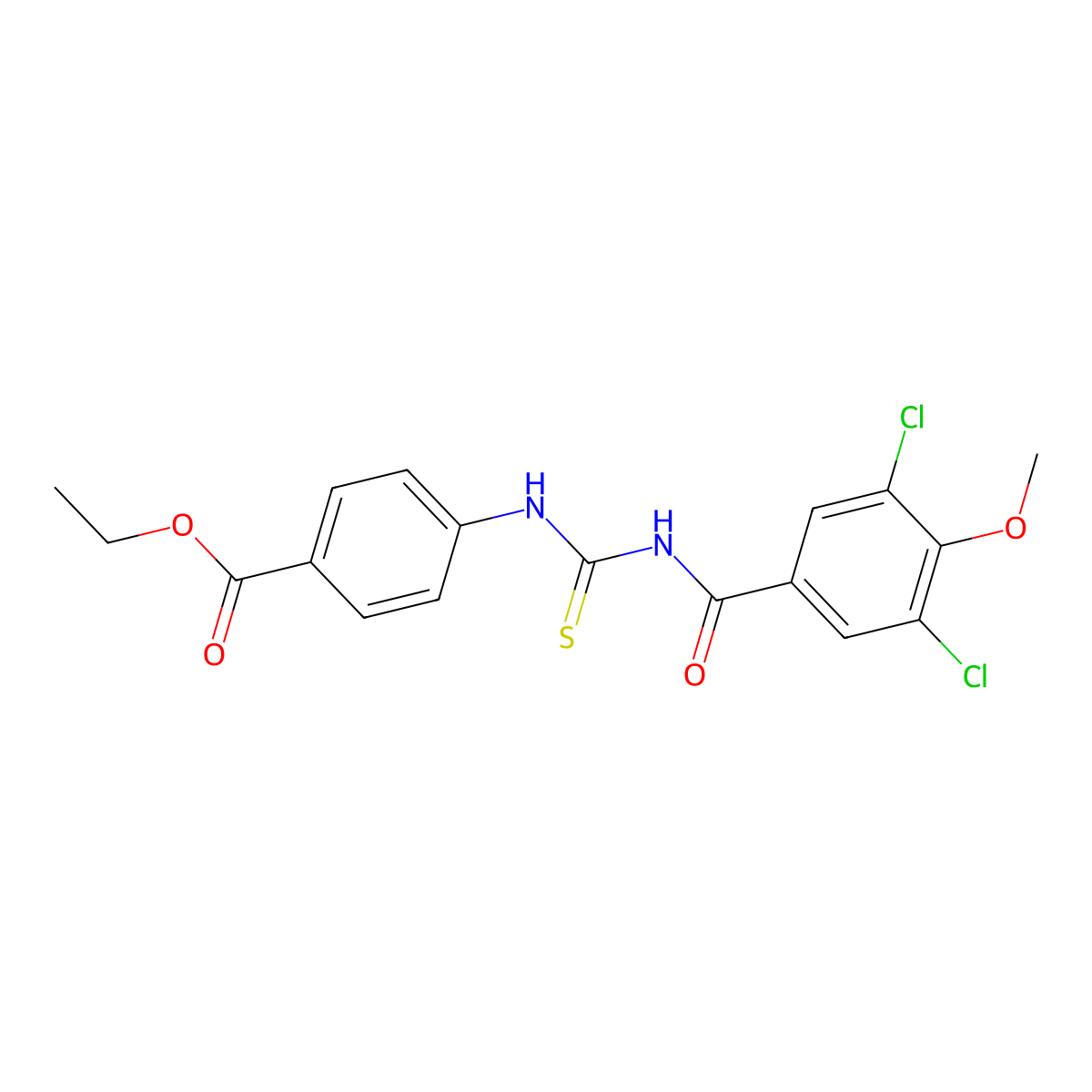 Ethyl 4-({[(3,5-dichloro-4-methoxyphenyl)carbonyl]carbamothioyl}amino)benzoate molecular structure, CAS 672340-42-0