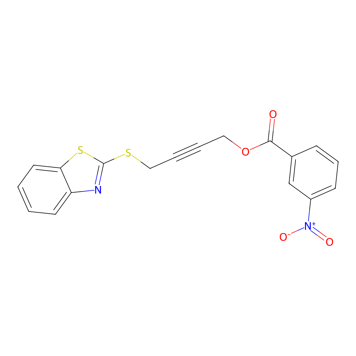 4-(1,3-Benzothiazol-2-ylsulfanyl)but-2-ynyl 3-nitrobenzoate molecular structure, CAS 672340-73-7