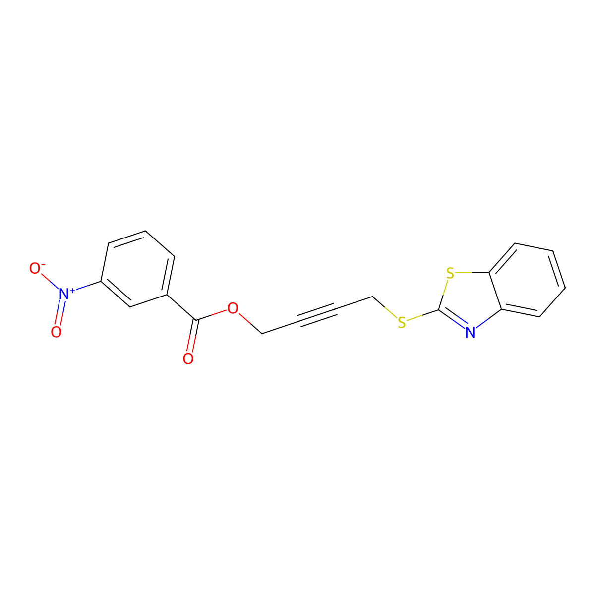 4-(1,3-Benzothiazol-2-ylsulfanyl)but-2-ynyl 3-nitrobenzoate molecular structure, CAS 672340-73-7