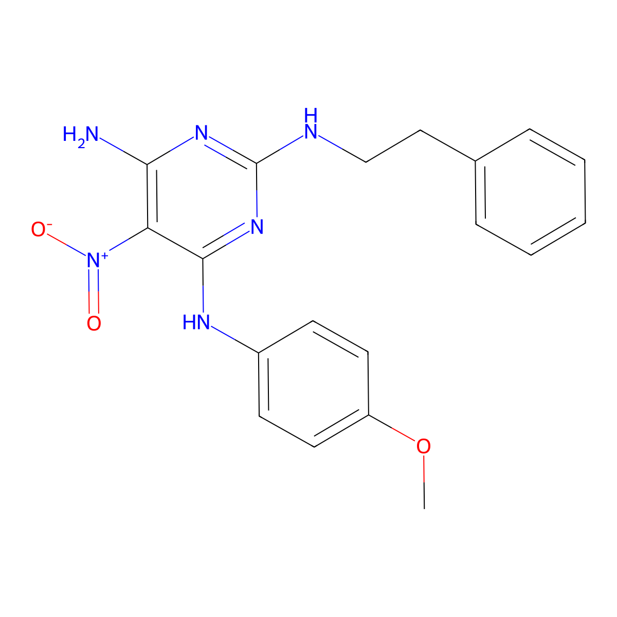 N4-(4-methoxyphenyl)-5-nitro-N2-phenethylpyrimidine-2,4,6-triamine molecular structure, CAS 672340-80-6