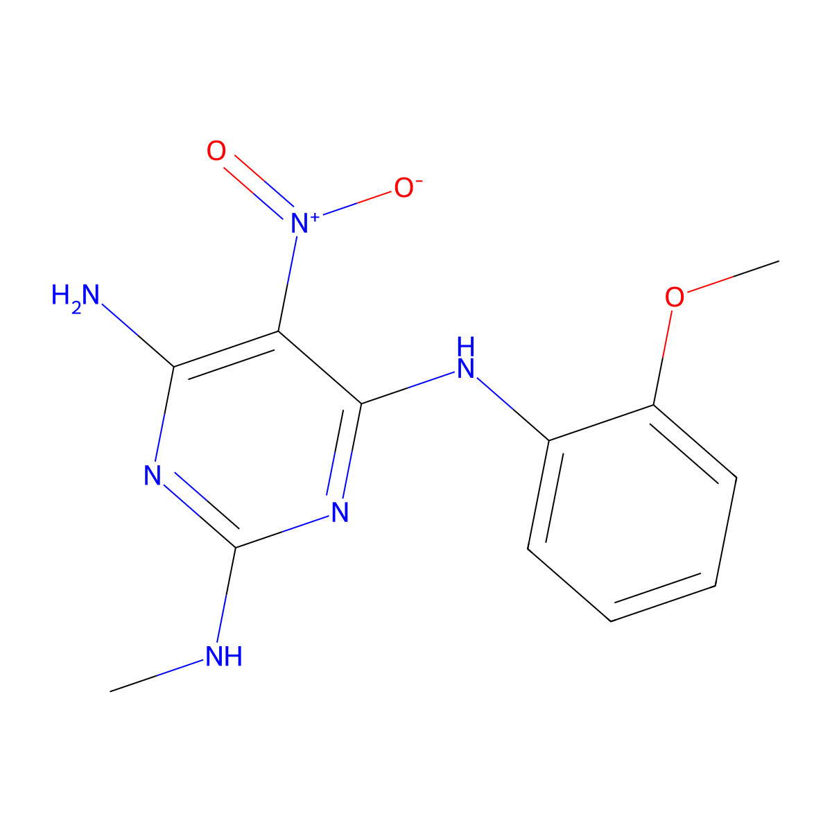 4-N-(2-methoxyphenyl)-2-N-methyl-5-nitropyrimidine-2,4,6-triamine molecular structure, CAS 672341-48-9
