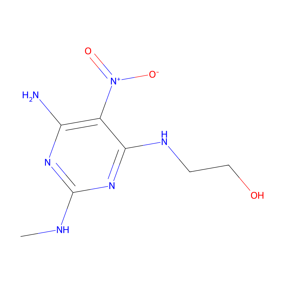 2-(6-Amino-2-methylamino-5-nitro-pyrimidin-4-ylamino)-ethanol molecular structure, CAS 672342-15-3