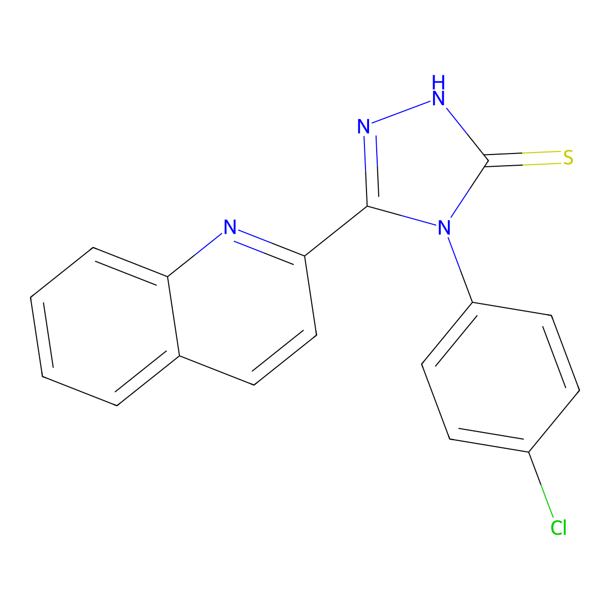 4-(4-chlorophenyl)-3-(2-quinolinyl)-1H-1,2,4-triazole-5-thione molecular structure, CAS 672342-18-6
