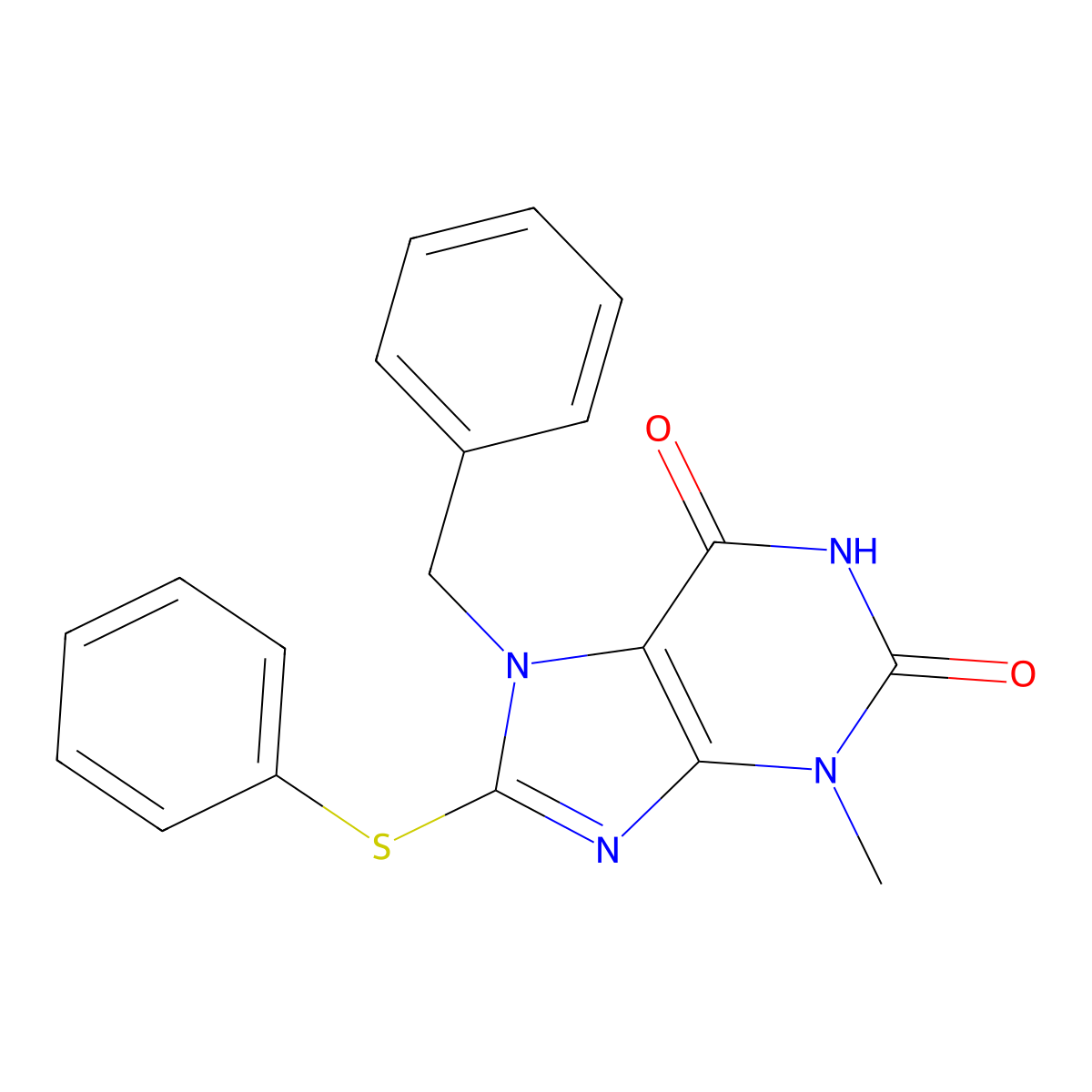 7-Benzyl-3-methyl-8-phenylsulfanylpurine-2,6-dione molecular structure, CAS 672342-56-2