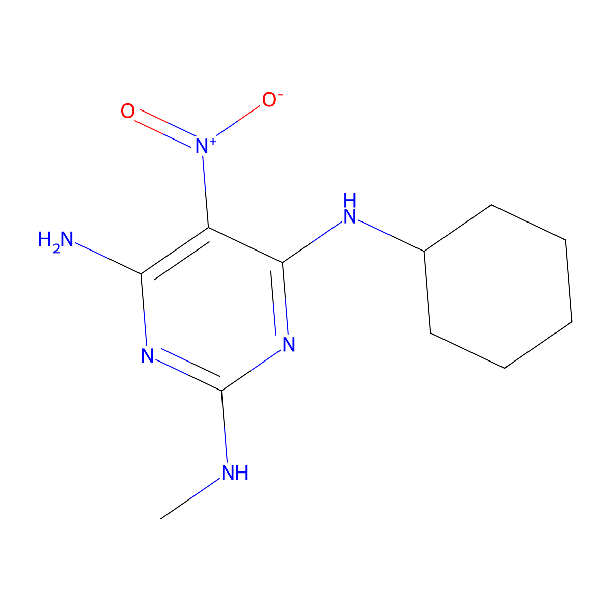 N4-cyclohexyl-N2-methyl-5-nitropyrimidine-2,4,6-triamine molecular structure, CAS 672343-50-9