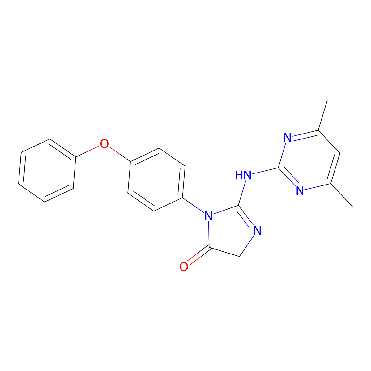 2-[(4,6-dimethylpyrimidin-2-yl)amino]-3-(4-phenoxyphenyl)-3,5-dihydro-4H-imidazol-4-one molecular structure, CAS 672343-75-8