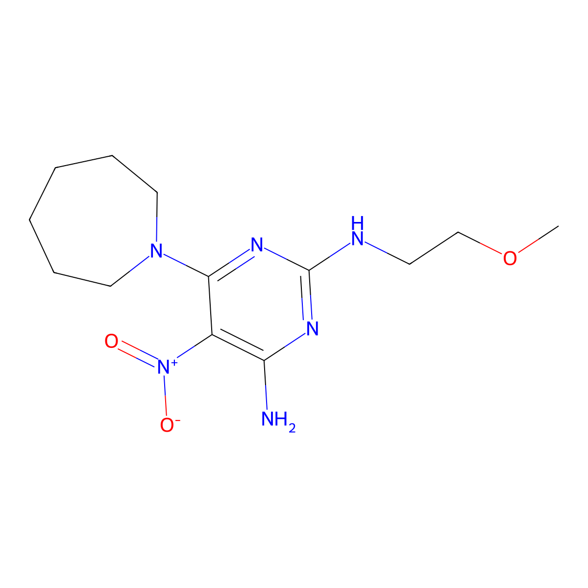 6-(azepan-1-yl)-2-N-(2-methoxyethyl)-5-nitropyrimidine-2,4-diamine molecular structure, CAS 672343-94-1