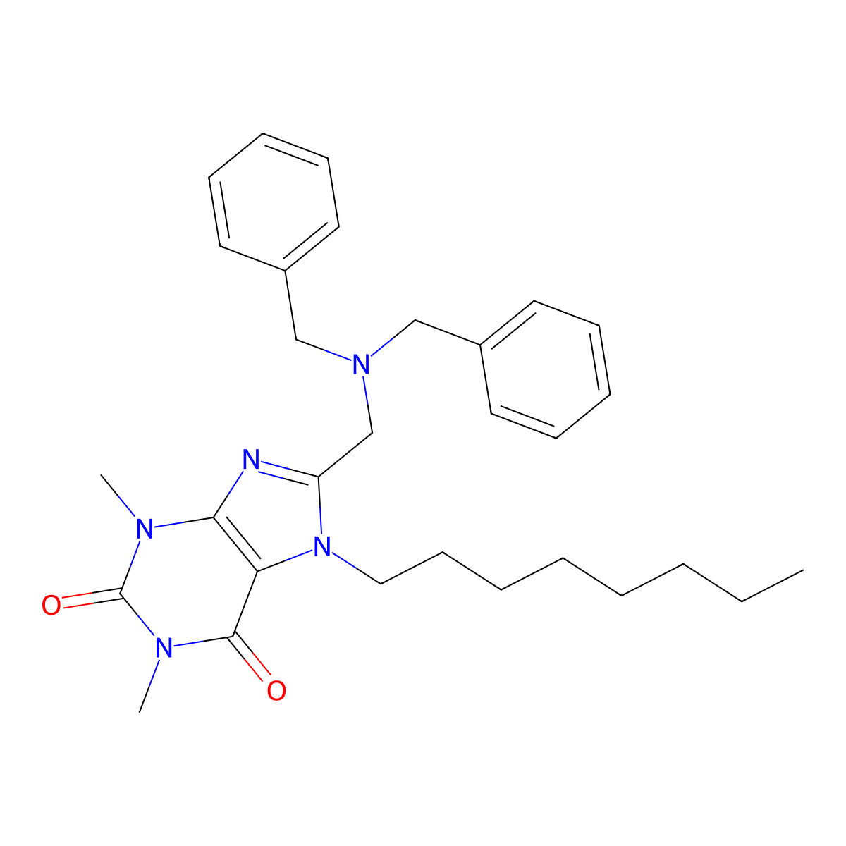 8-[(Dibenzylamino)methyl]-1,3-dimethyl-7-octylpurine-2,6-dione molecular structure, CAS 672344-05-7