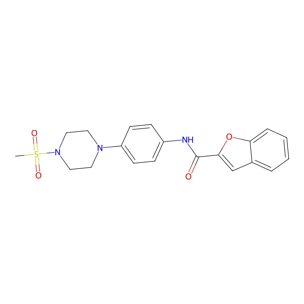 N-[4-(4-methylsulfonylpiperazin-1-yl)phenyl]-1-benzofuran-2-carboxamide molecular structure, CAS 672344-19-3