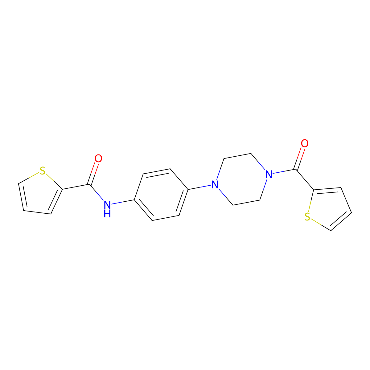 N-[4-[4-(thiophene-2-carbonyl)piperazin-1-yl]phenyl]thiophene-2-carboxamide molecular structure, CAS 672344-27-3