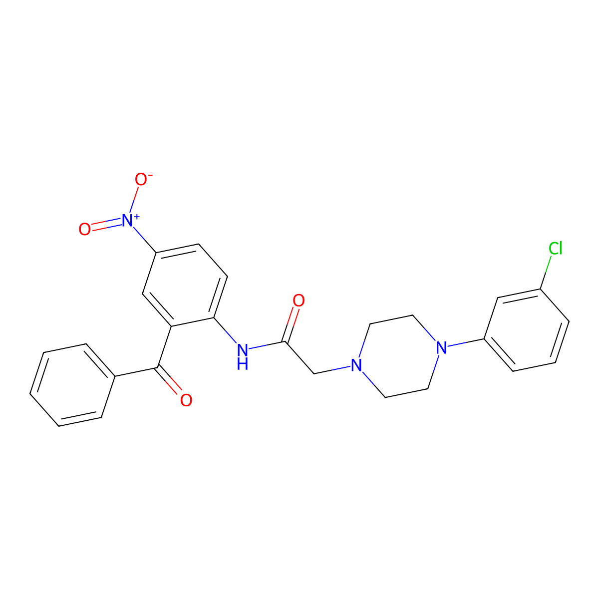 N-(2-benzoyl-4-nitrophenyl)-2-[4-(3-chlorophenyl)piperazin-1-yl]acetamide molecular structure, CAS 672344-34-2