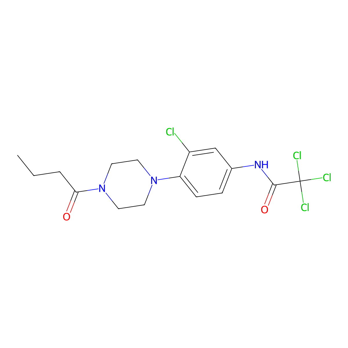 N-[4-(4-butanoylpiperazin-1-yl)-3-chlorophenyl]-2,2,2-trichloroacetamide molecular structure, CAS 672344-61-5