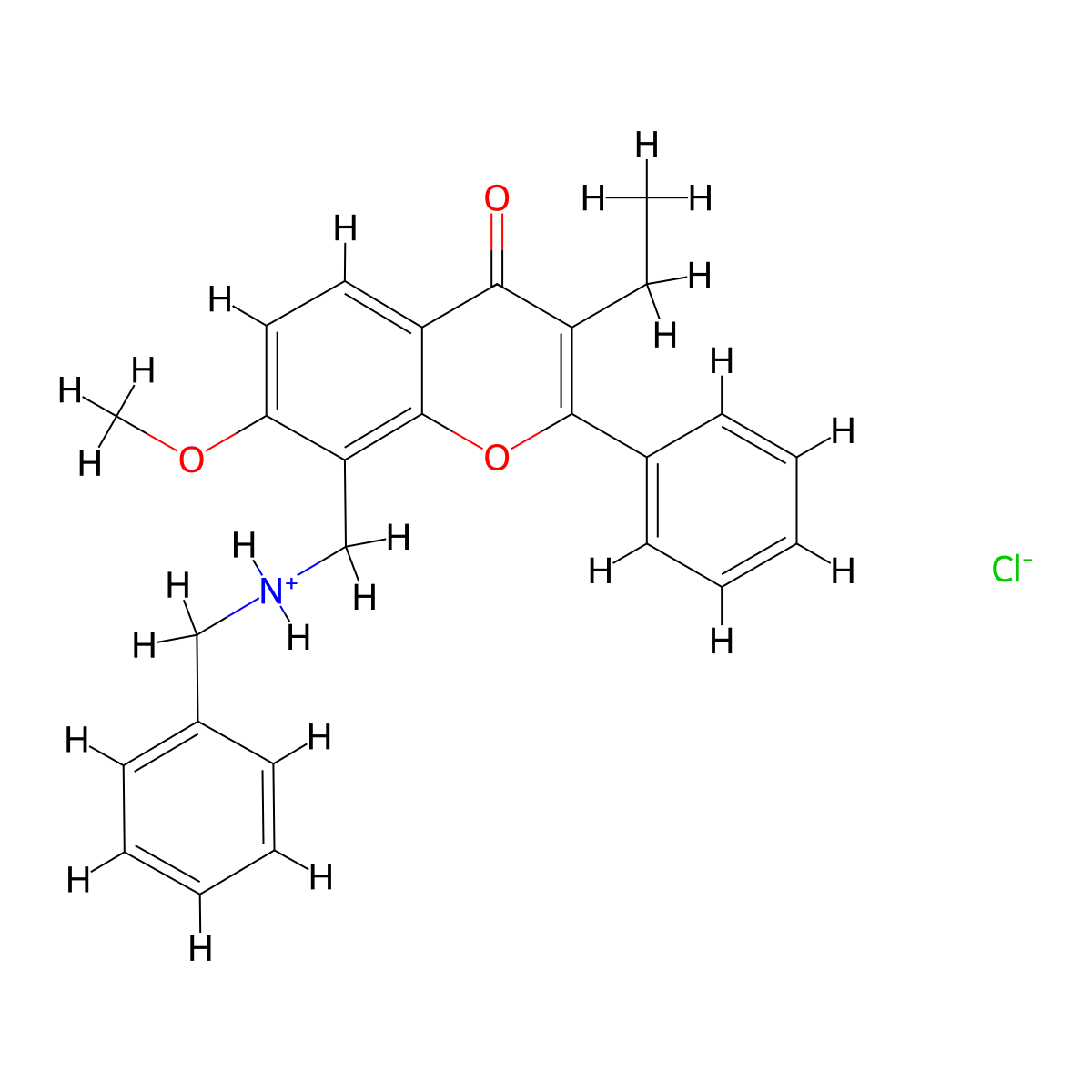 Flavone, 8-(benzylaminomethyl)-3-ethyl-7-methoxy-, hydrochloride molecular structure, CAS 67238-68-0