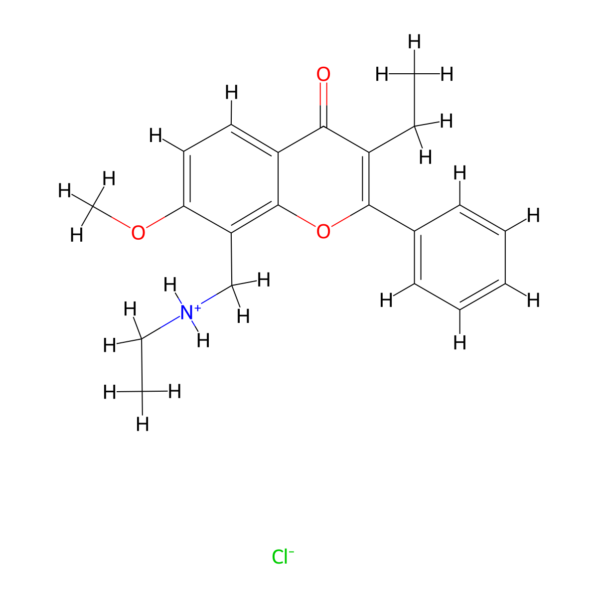 Flavone, 3-ethyl-8-(ethylaminomethyl)-7-methoxy-, hydrochloride molecular structure, CAS 67238-78-2
