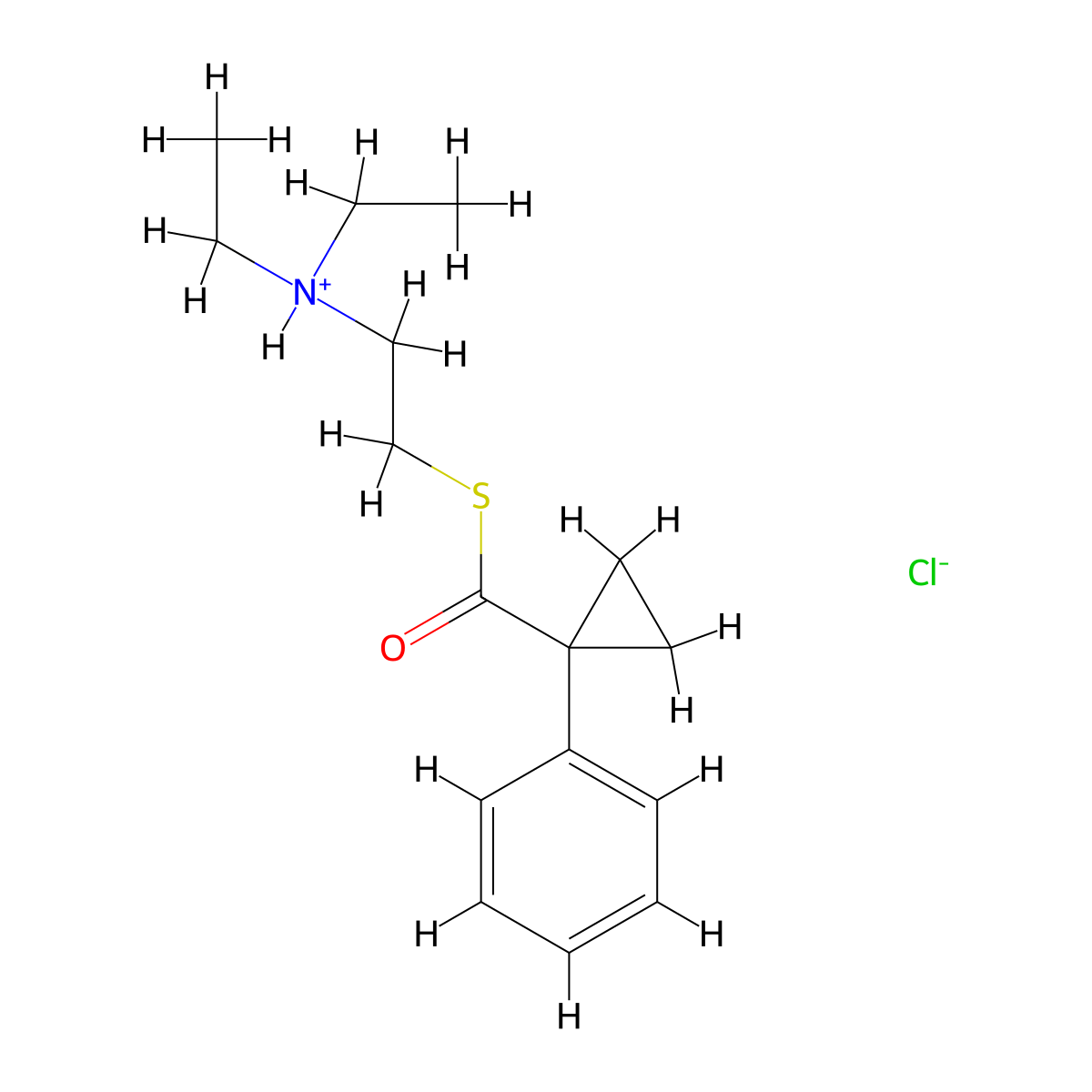 Cyclopropanecarbothioic acid, 1-phenyl-, S-(2-(diethylamino)ethyl) ester, hydrochloride molecular structure, CAS 67239-15-0