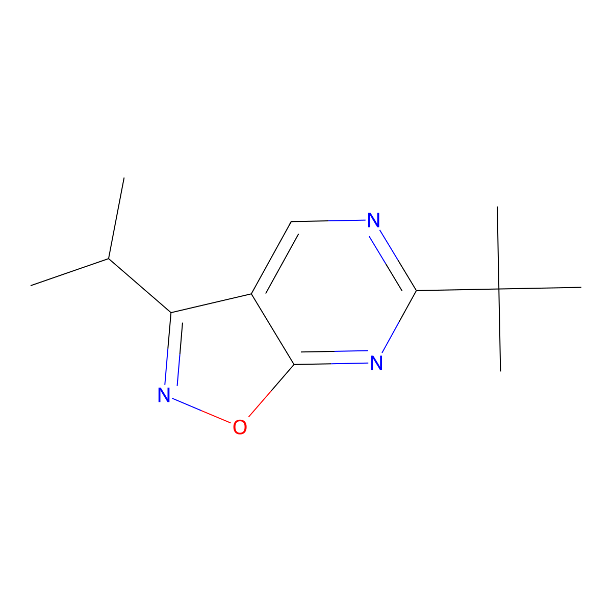 Isoxazolo(5,4-d)pyrimidine, 6-tert-butyl-3-isopropyl- molecular structure, CAS 67239-26-3