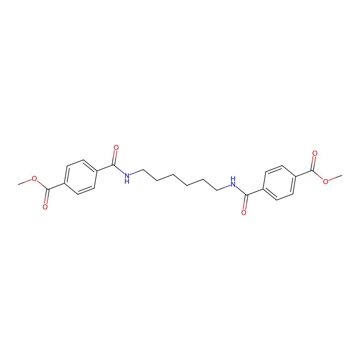 Dimethyl 4,4'-(1,6-hexanediylbis(iminocarbonyl))bisbenzoate molecular structure, CAS 6724-91-0