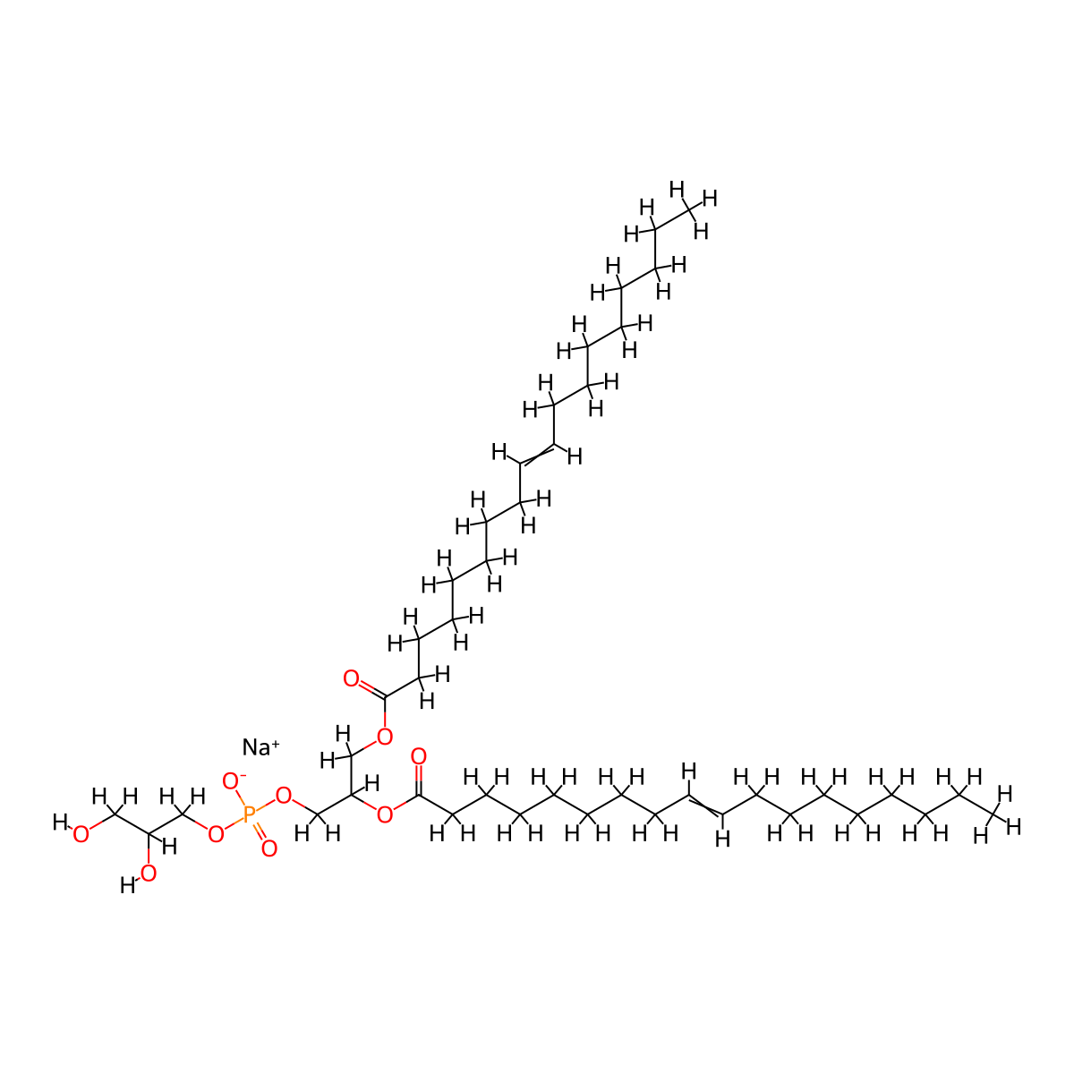 Sodium 1-[(2,3-dihydroxypropyl phosphonato)oxy]-3-(octadec-9-enoyloxy)propan-2-yl octadec-9-enoate molecular structure, CAS 67254-28-8