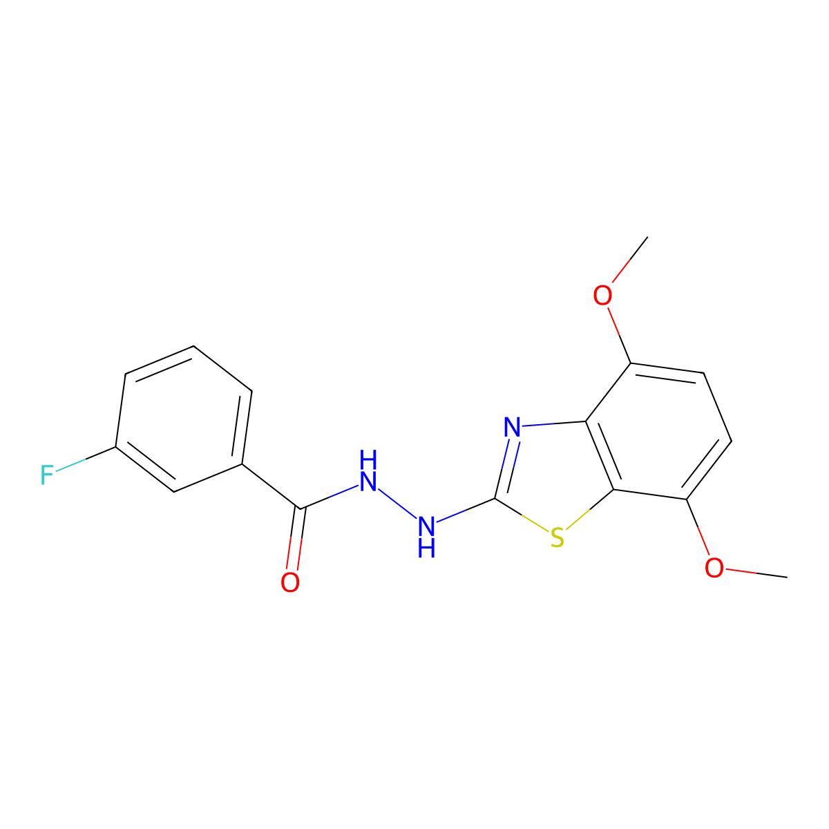 N'-(4,7-dimethoxy-1,3-benzothiazol-2-yl)-3-fluorobenzohydrazide molecular structure, CAS 6726-81-4