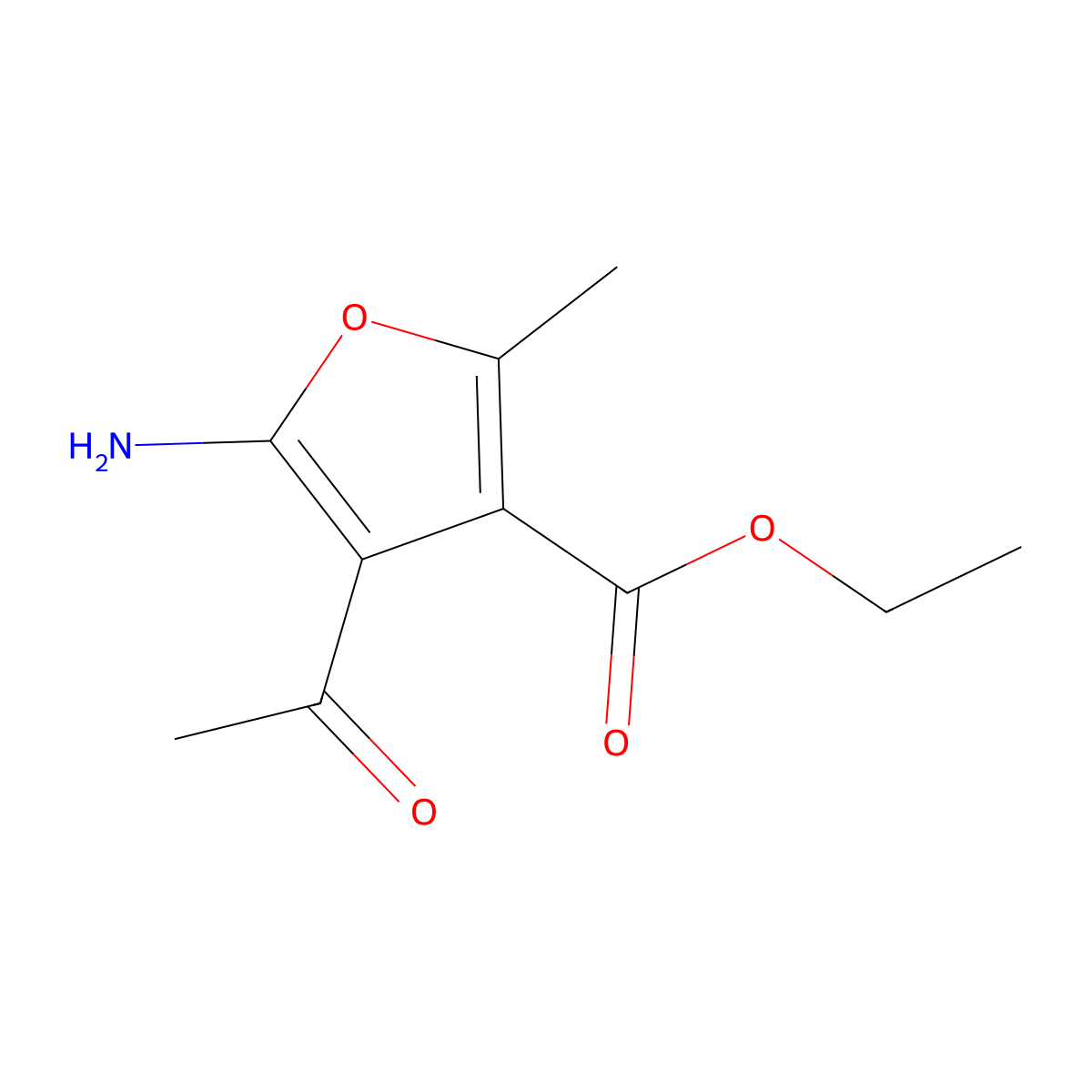 Ethyl 4-acetyl-5-amino-2-methyl-3-furoate molecular structure, CAS 67271-62-9