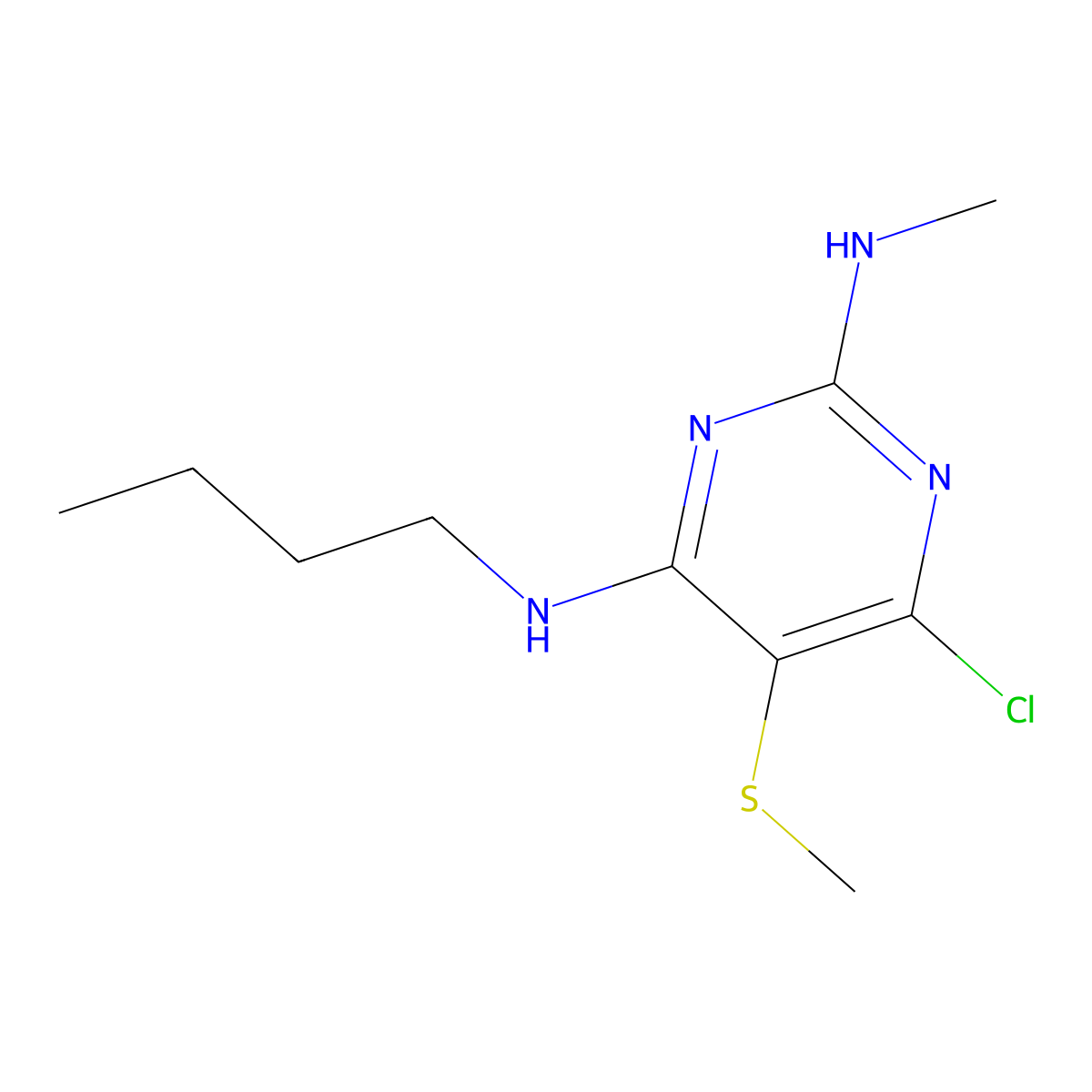 N~4~-butyl-6-chloro-N~2~-methyl-5-(methylsulfanyl)-2,4-pyrimidinediamine molecular structure, CAS 67274-38-8