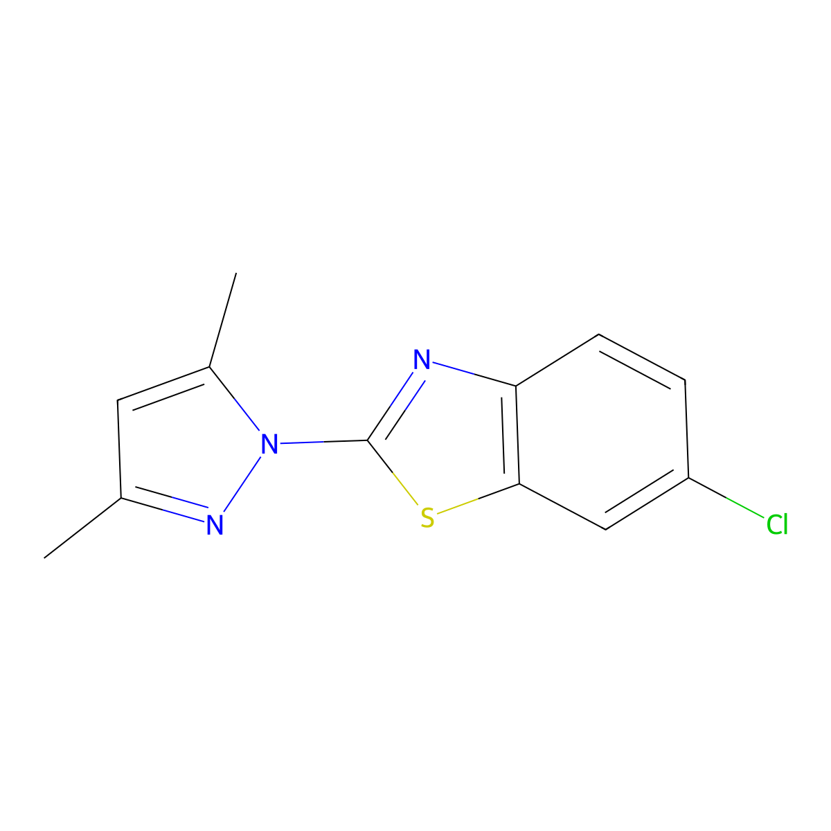 6-Chloro-2-(3,5-dimethyl-1H-pyrazol-1-yl)-1,3-benzothiazole molecular structure, CAS 67275-34-7