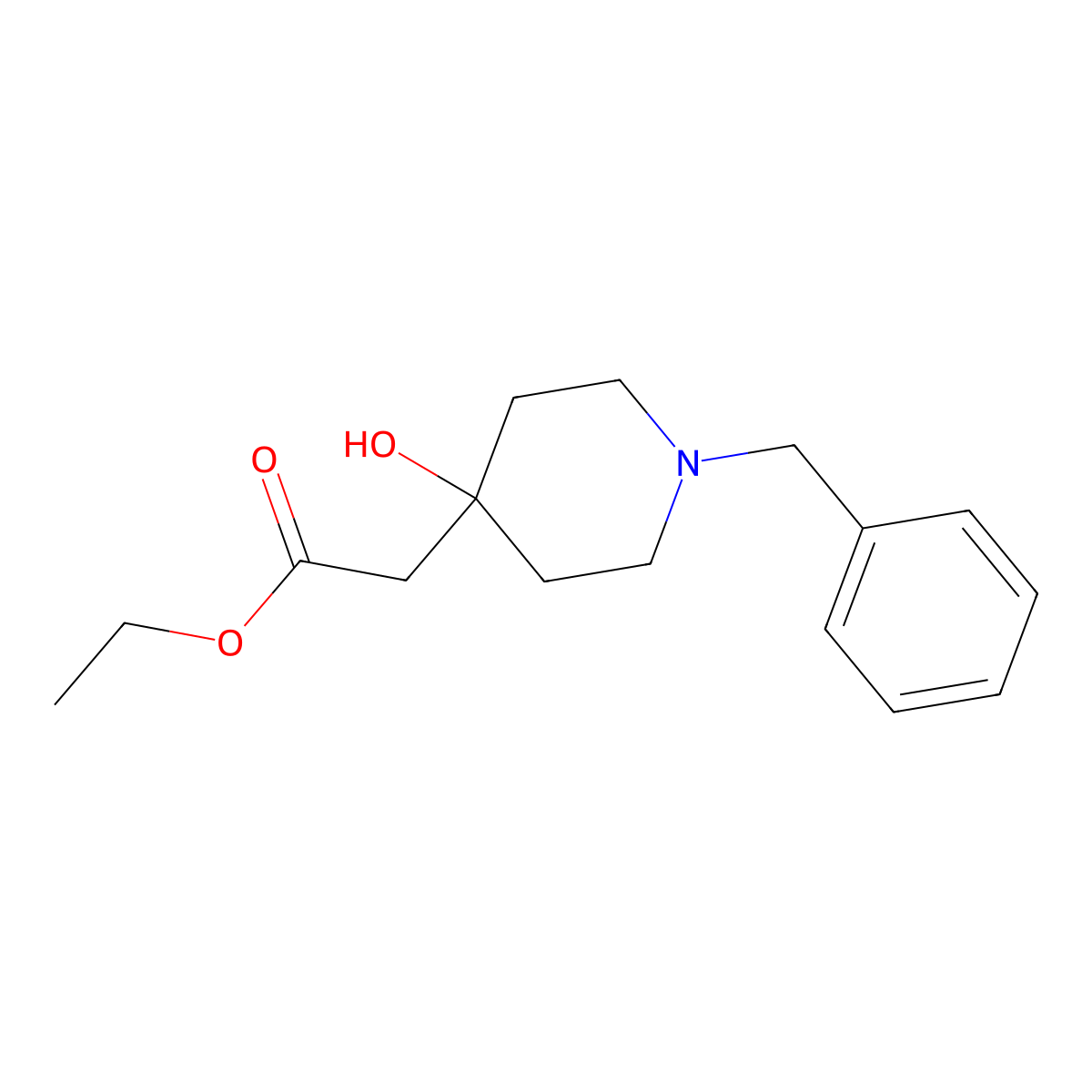 Ethyl 2-(1-benzyl-4-hydroxypiperidin-4-yl)acetate molecular structure, CAS 67281-07-6