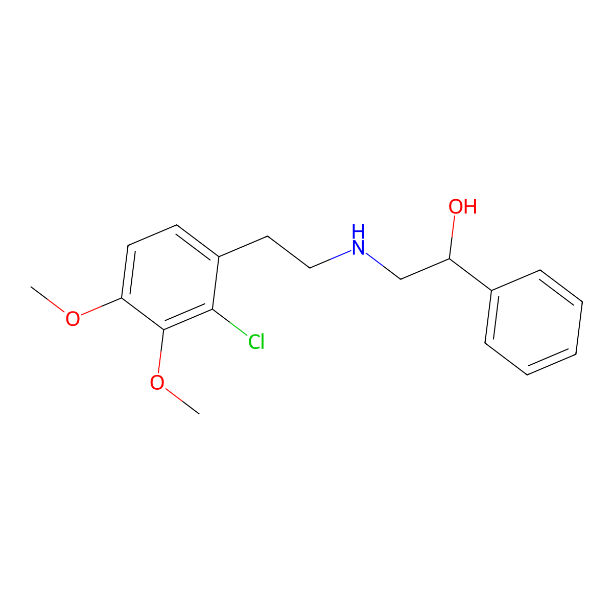 alpha-[[[2-(2-Chloro-3,4-dimethoxyphenyl)ethyl]amino]methyl]benzenemethanol molecular structure, CAS 67287-37-0