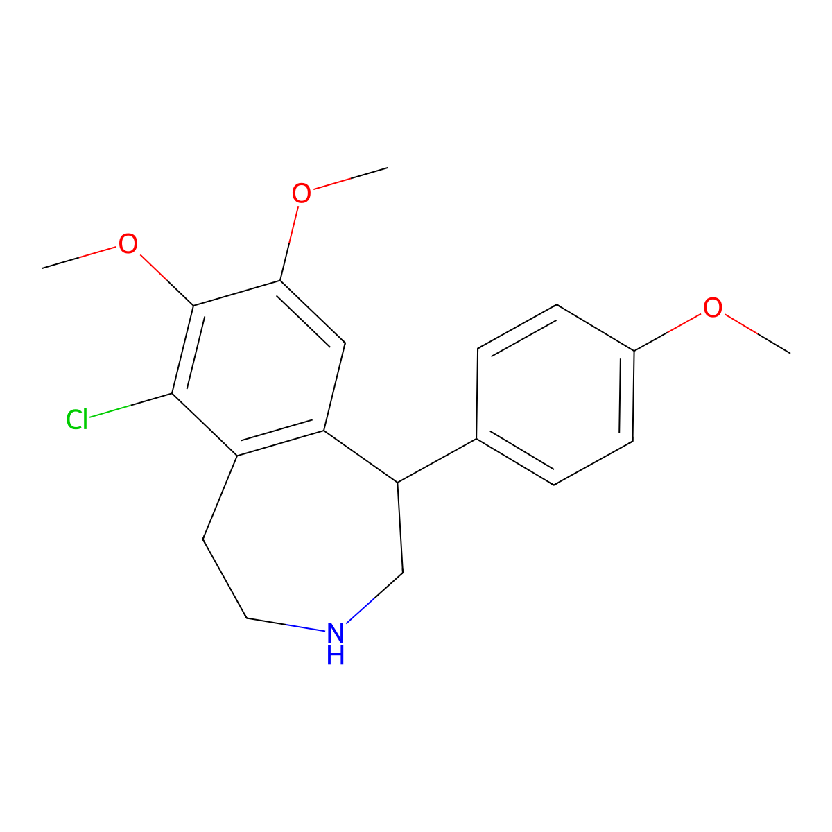 6-chloro-2,3,4,5-tetrahydro-7,8-dimethoxy-1-(4-methoxyphenyl)-1H-3-benzazepine molecular structure, CAS 67287-53-0