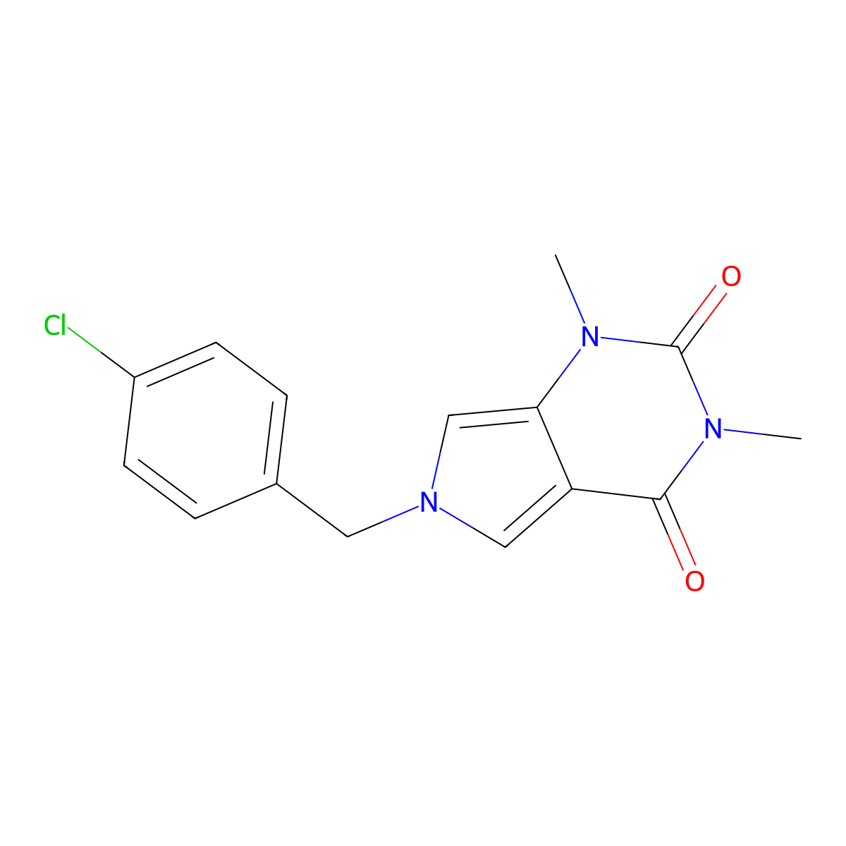 6-(4-chlorobenzyl)-1,3-dimethyl-1H-pyrrolo[3,4-d]pyrimidine-2,4(3H,6H)-dione molecular structure, CAS 672889-14-4