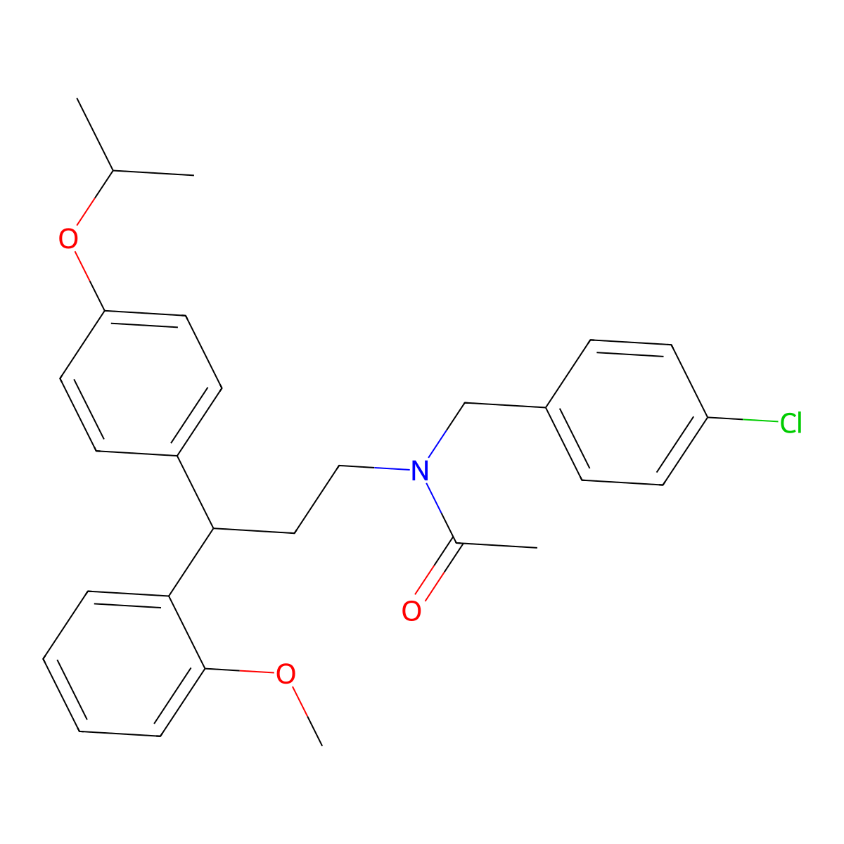 N-[(4-chlorophenyl)methyl]-N-[3-(2-methoxyphenyl)-3-(4-propan-2-yloxyphenyl)propyl]acetamide molecular structure, CAS 672889-46-2