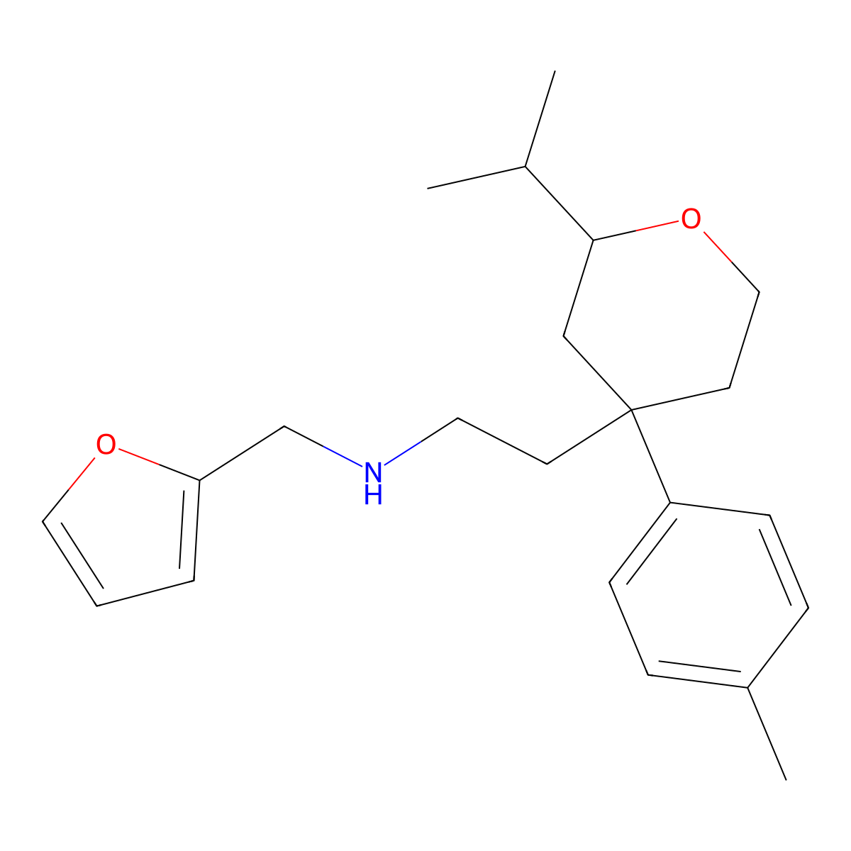 N-(furan-2-ylmethyl)-2-[4-(4-methylphenyl)-2-propan-2-yloxan-4-yl]ethanamine molecular structure, CAS 672890-13-0