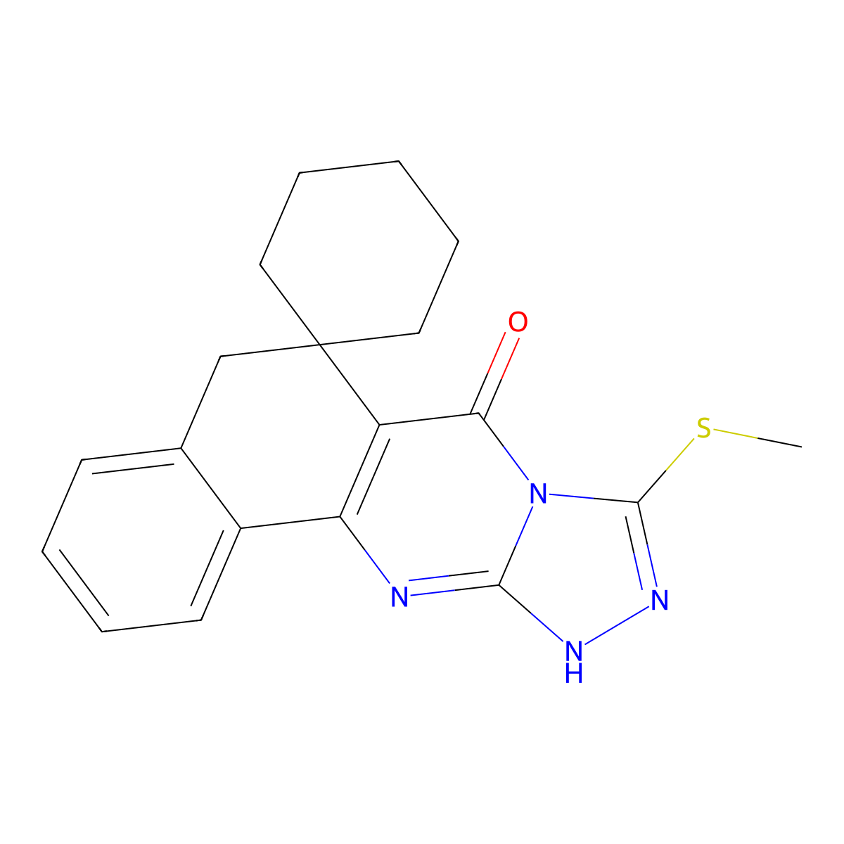 9-(methylsulfanyl)-5H-spiro[benzo[h][1,2,4]triazolo[3,4-b]quinazoline-6,1'-cyclohexan]-7(11H)-one molecular structure, CAS 672890-54-9