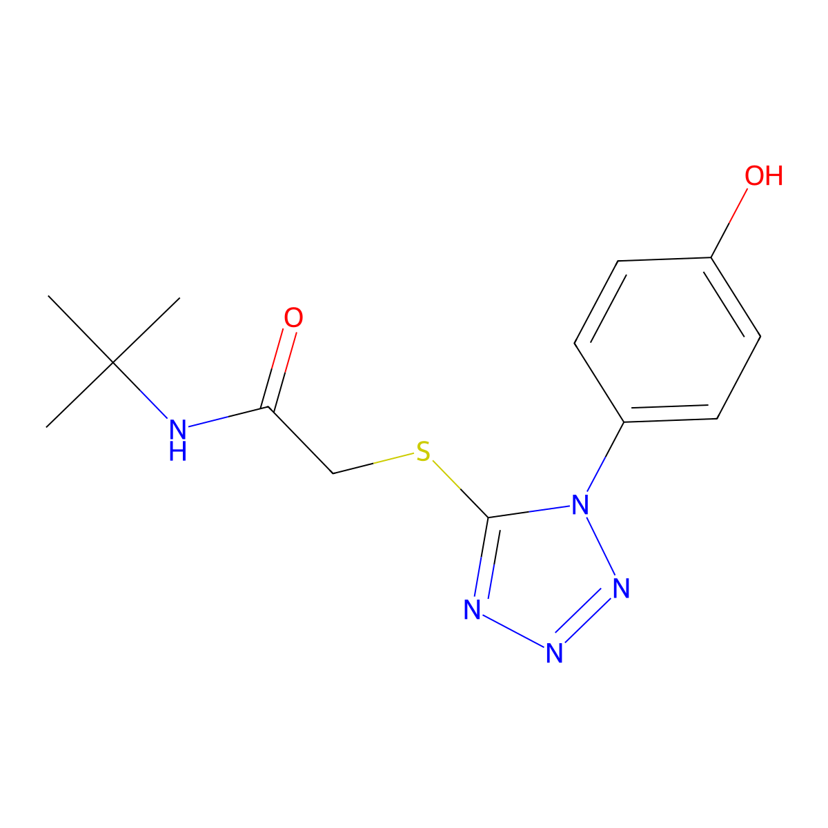 N-tert-butyl-2-[1-(4-hydroxyphenyl)tetrazol-5-yl]sulfanylacetamide molecular structure, CAS 672891-95-1